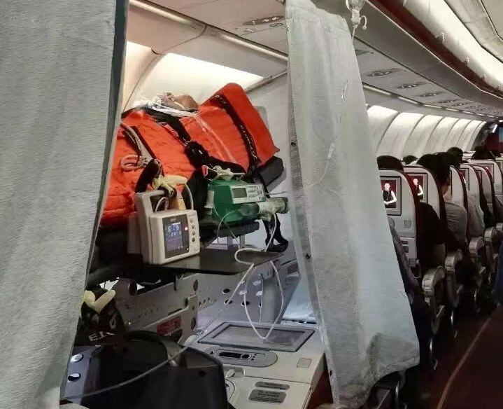 香河县跨国医疗包机、航空担架